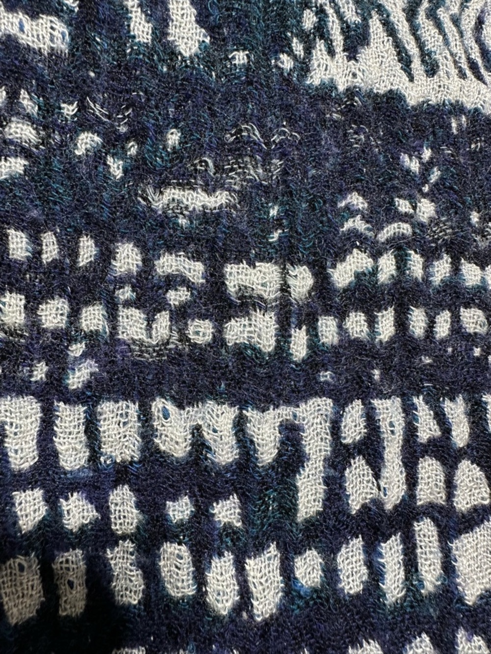 WILFRED Wool Scarf Tribal Indigo Boho Coastal Minimalist Fringe - Picture 3 of 7